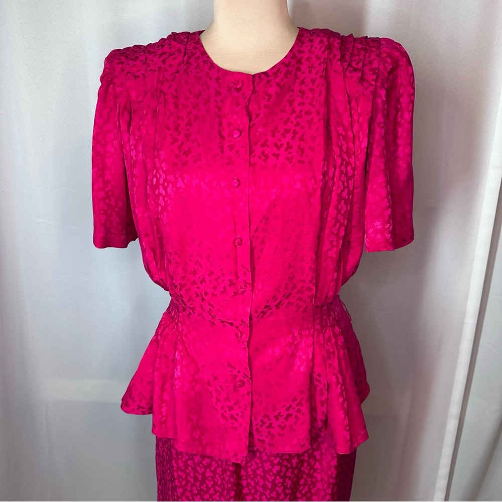 Vintage ARGENTI Silk Top Skirt Set  Sz10‎ Short Sleeve Cinch Waist Pink READ - Picture 3 of 16
